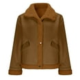 thumbnail image 4 of Gamivast Fleece Lined Suede Jacket Women Button Down Long Sleeves Warm Coats with Pockets Fall Fashion Stand Collar Outerwear Casual Comfortable Jackets, 4 of 5