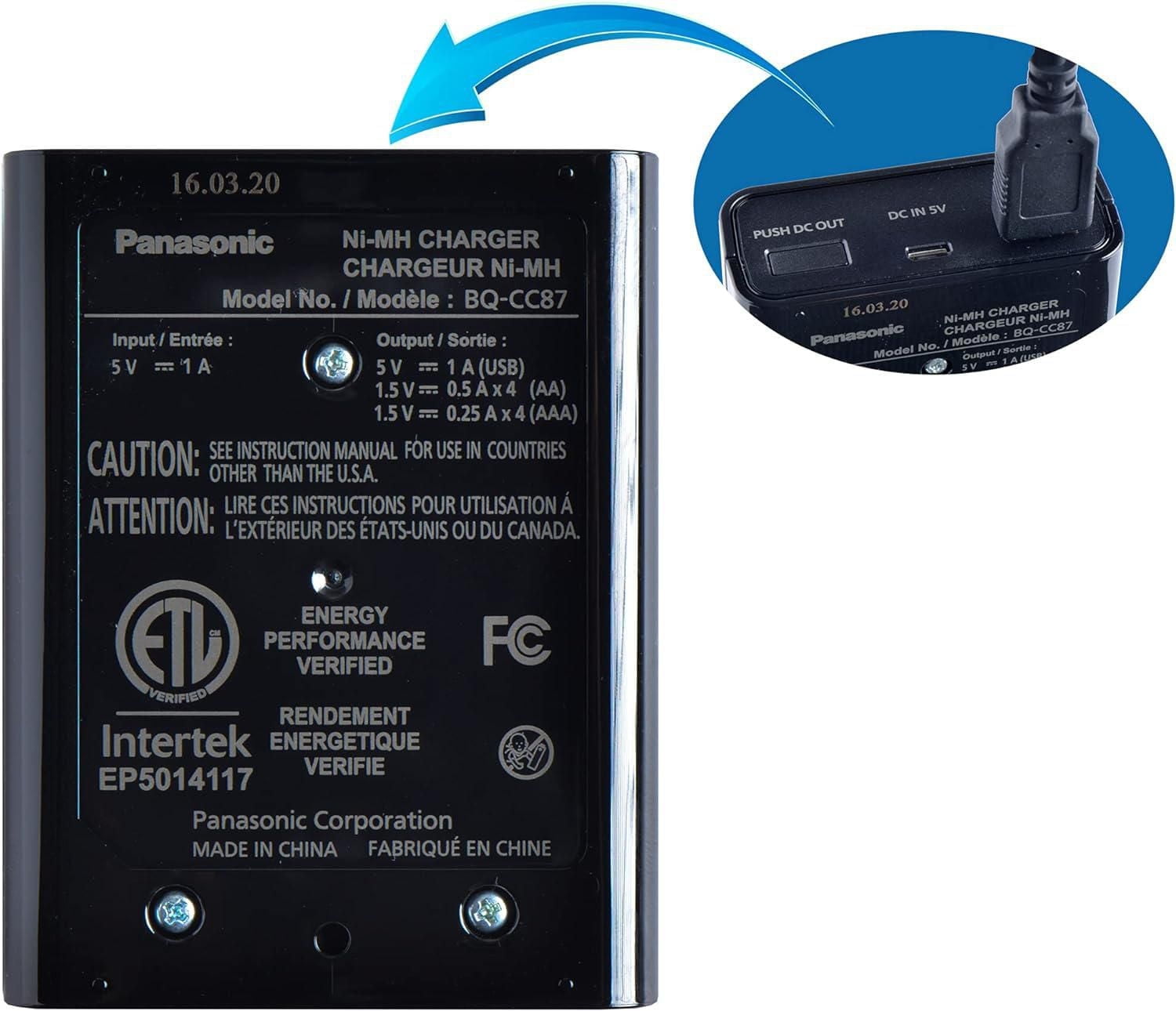 Panasonic Eneloop Chargeur de batterie individuel avec technologie de charge portable et 4 piles rechargeables AAA Eneloop Pro