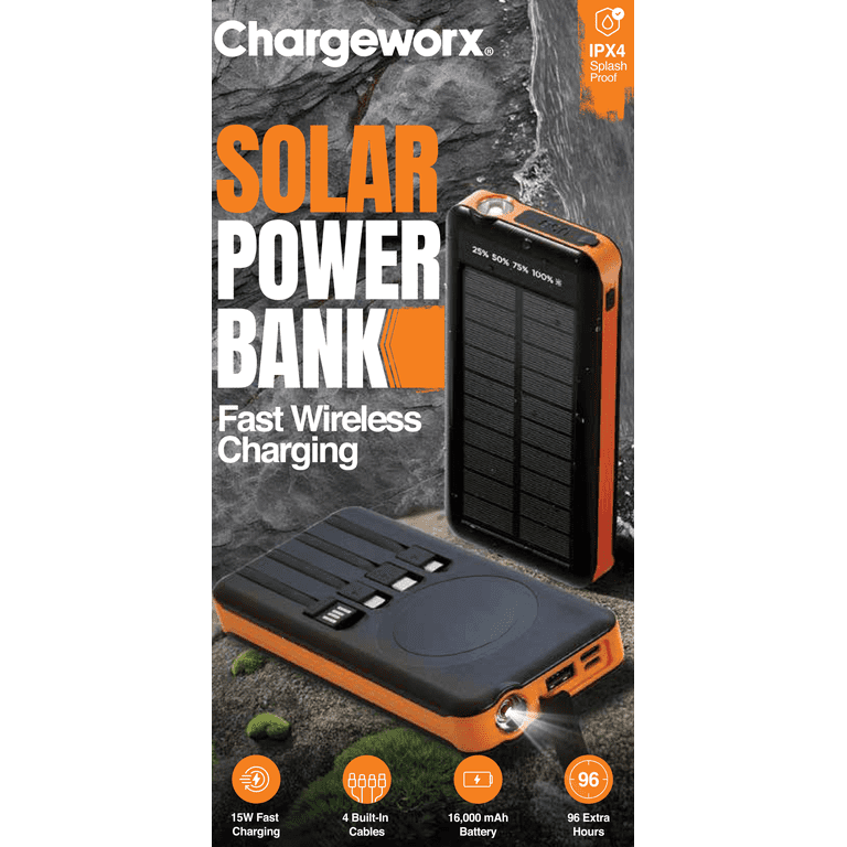 Chargeworx CX6581 16000mAh Solar Power Bank – 15W Ultra-Fast