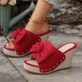 thumbnail image 4 of Dakaela Women's Wedge Slides Suede Bowknot Platform Slip on Sandals Espadrille High Heel Comfortable Summer Beach Walking Shoes Red Size 7, 4 of 9