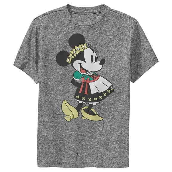 Boy's Mickey & Friends Minnie Mouse German Oktoberfest Dirndl Performance Graphic Tee Charcoal Heather Small