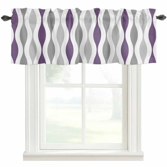 Mid Century Abstract Art Window Valance Curtain Symmetrical Geometric Purple Grey Rod Pocket Short Curtain for Living Room, Bedroom & Kitchen Window Decor 54x18in