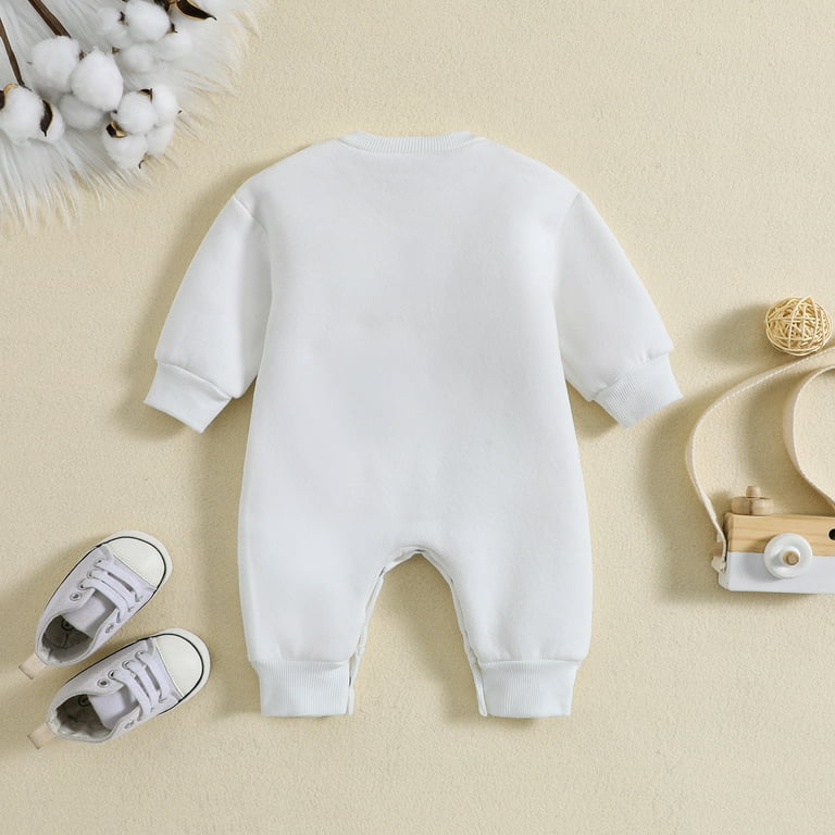 Ojinshawano White Formal Jumpsuit Toddler Boys Long Sleeve Solid Letter Prints Fall Winter Rompers Kids Jumpsuits Kids Unisex Size 3 6 Months