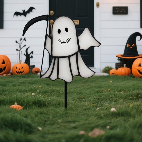 Fmbmuo Halloween Little Ghost With Scythe Metal Yard Stake Stainless Steel Spooky Outdoor Garden Ornament