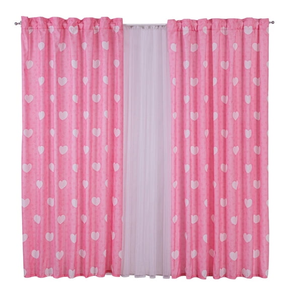 Cortina Decorativa Larga Lovely Rosa Poliester Concord