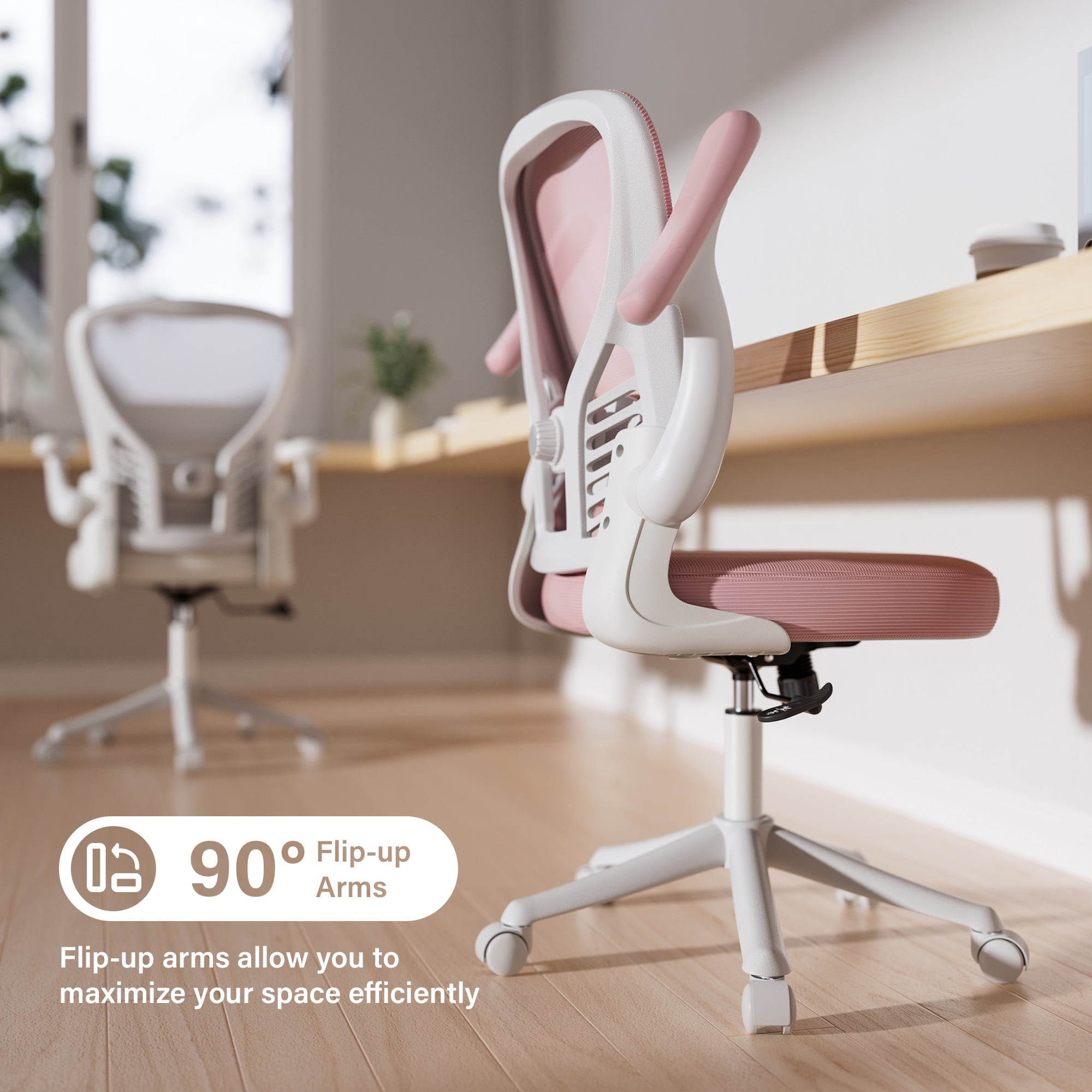 Ninecer Ergonomic Mesh Office Chair, Mesh Back Office Chair with Flip-up Arms, Swivel Computer Desk Chair with Lumbar Support for Adult, Pink