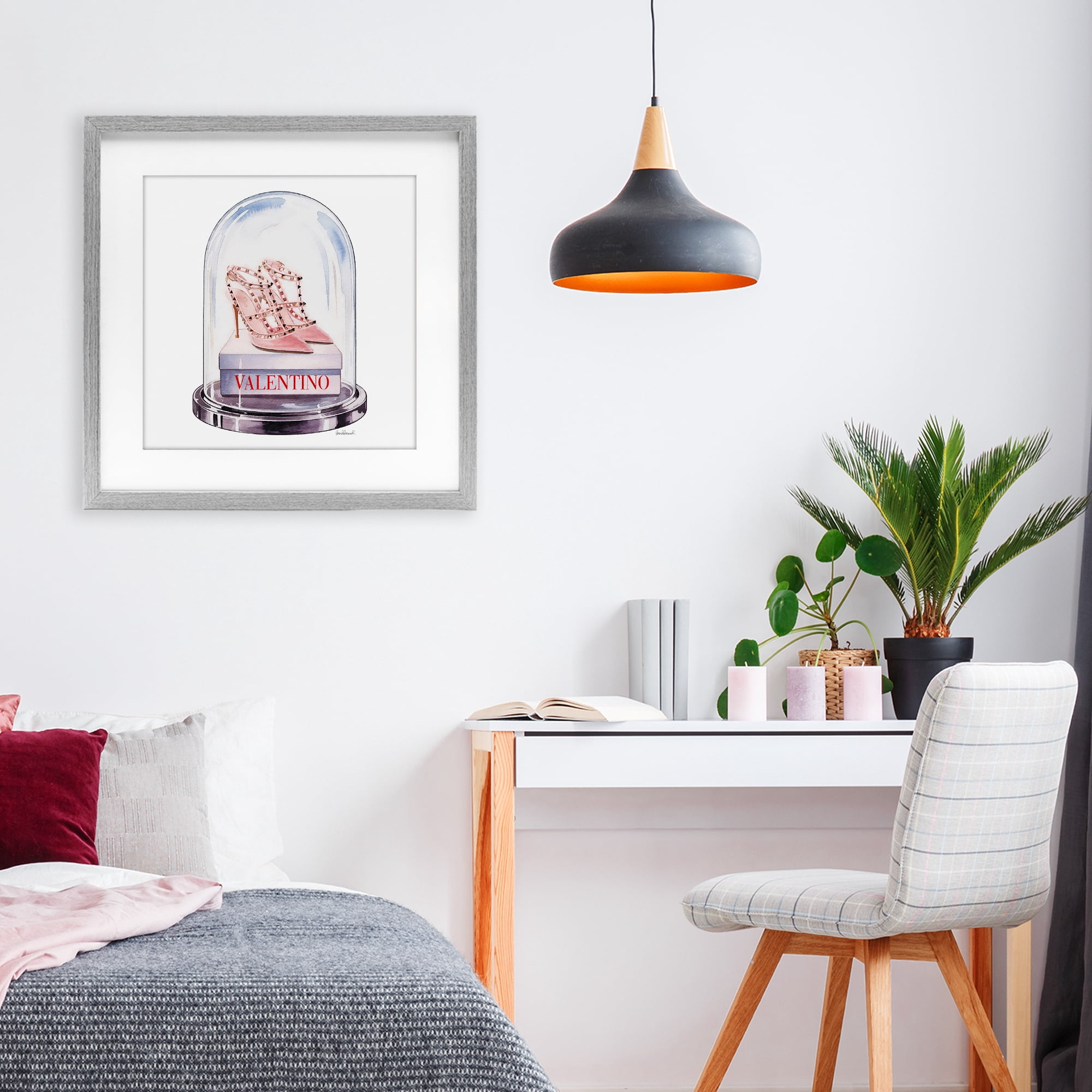 Stupell Industries Pink Heels in Bell Jar Gray Framed Print Under Glass, design by Amanda Greenwood