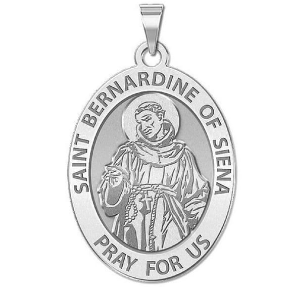 PicturesOnGold.com Saint Bernadine of Siena Religious Medal Female Adult - 1/2 x 2/3 inch Size of Dime, Sterling Silver