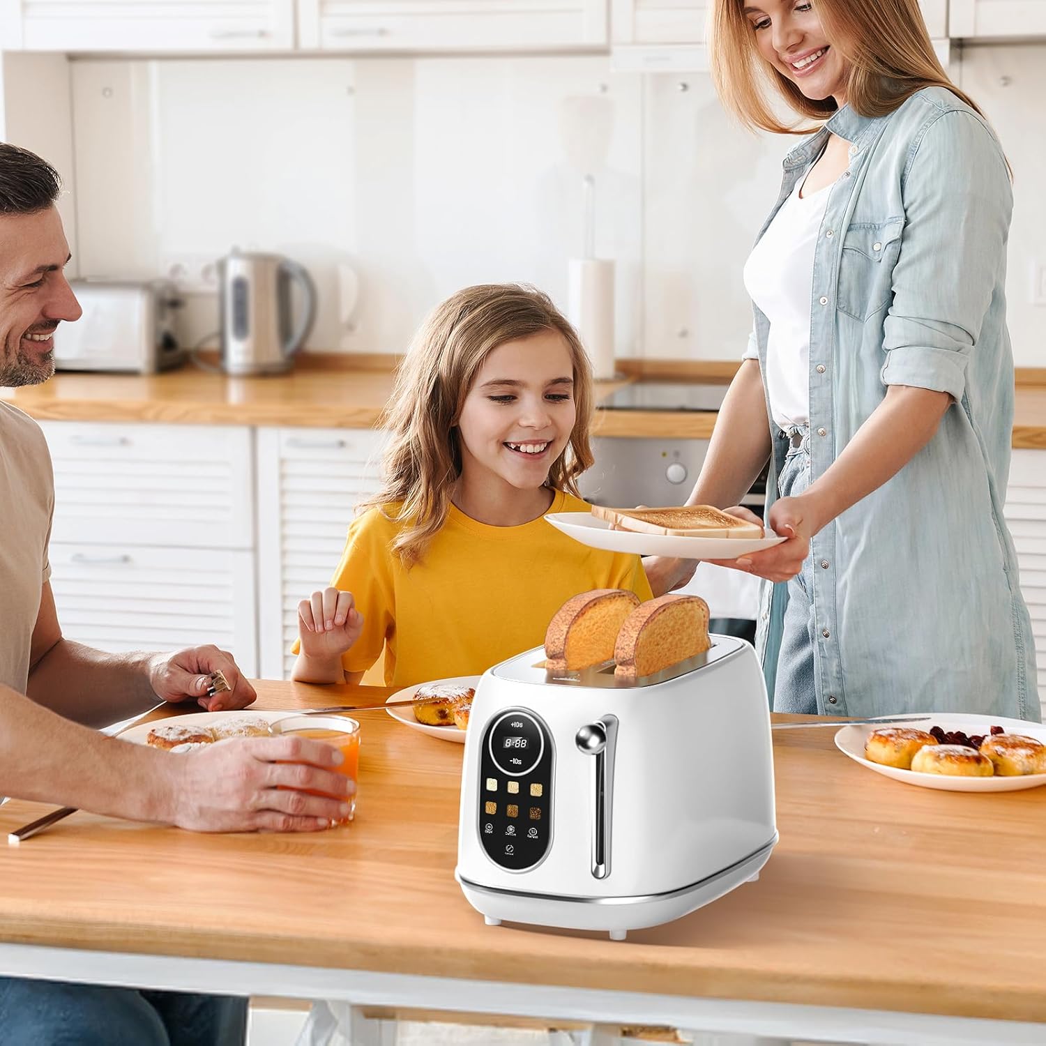 Smart Touch Screen Toaster 2 Slice, Retro Wide Slot Stainless Steel Toaster with 6 Browning Levels, Reheat & Defrost, for Bagel, Toast, Bread, Removable Crumb Tray, Black