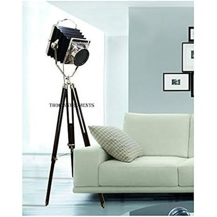 THOR INSTRUMENTS Vintage Old Camera Movie Searchlight Brown Tripod Stand Hollywood Spot Light Lamp Rustic Vintage Home Decor Gifts