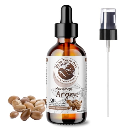 Bella Terra Oils Moroccan Argan Oil. 2oz. 100% Pure. Cold-pressed. Unrefined. Rich in Vitamin E. Natural Moisturizer for Hair, Skin, Beard, Stretch Marks C2