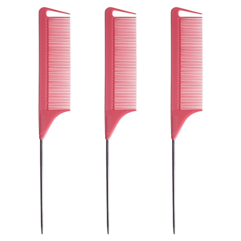 Comb for Braids Rat Tail Hair Comb Steel Pin Carbon Fiber Teasing Combs ...