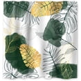 thumbnail image 5 of Green Boho Chic Shower Curtain, Abstract Aesthetic Tropical Leaf with Gold Botanical Branch Modern Bathroom Curtain for Bathtub Home Decor Waterproof Fabric-72"W x 86"L (Pack of 1), 5 of 7