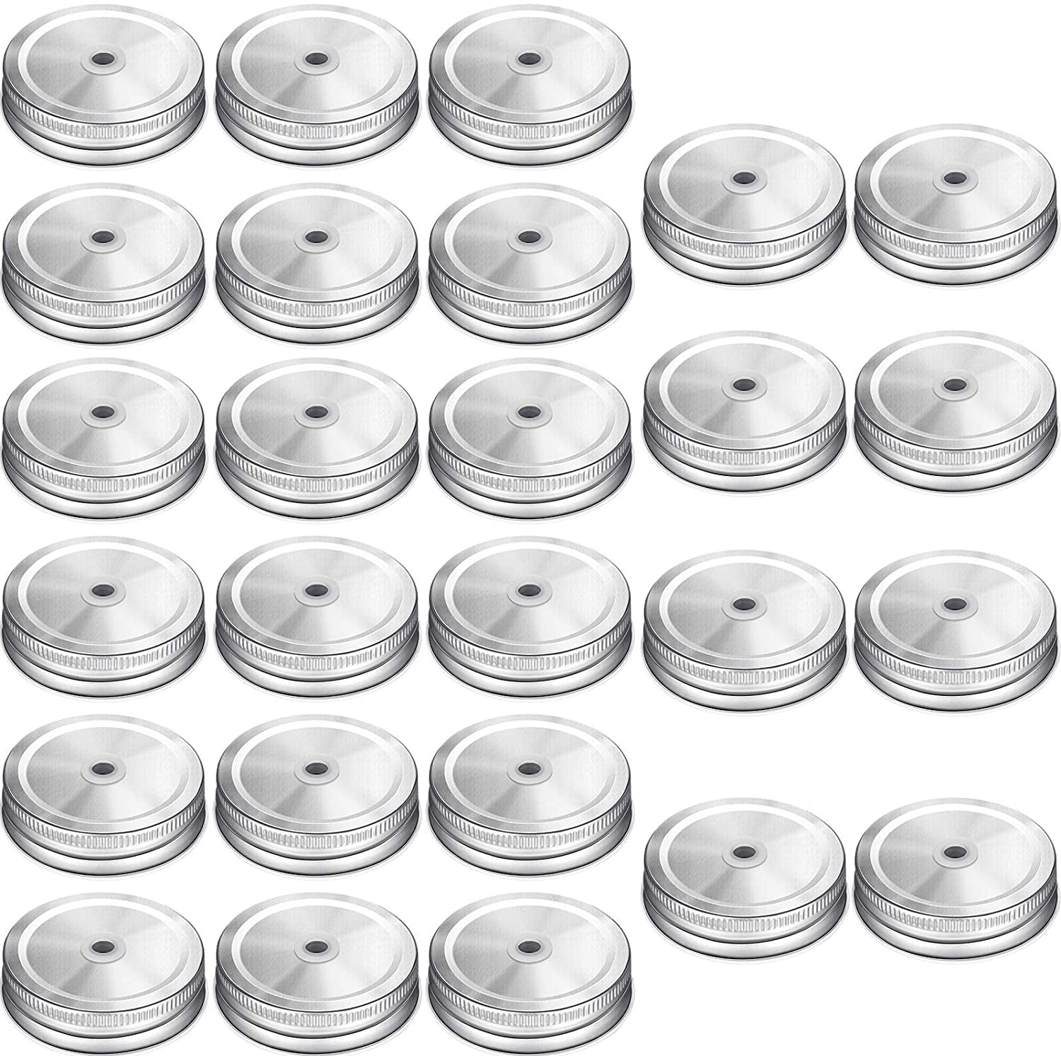 26 Packs Stainless Steel Regular Mouth Mason Silver Jar Lids with Straw