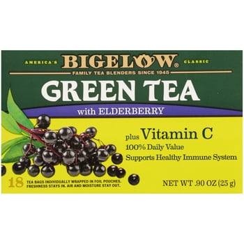 Bigelow Green Tea with Elderberry, plus  C, Tea Bags, 18 Count