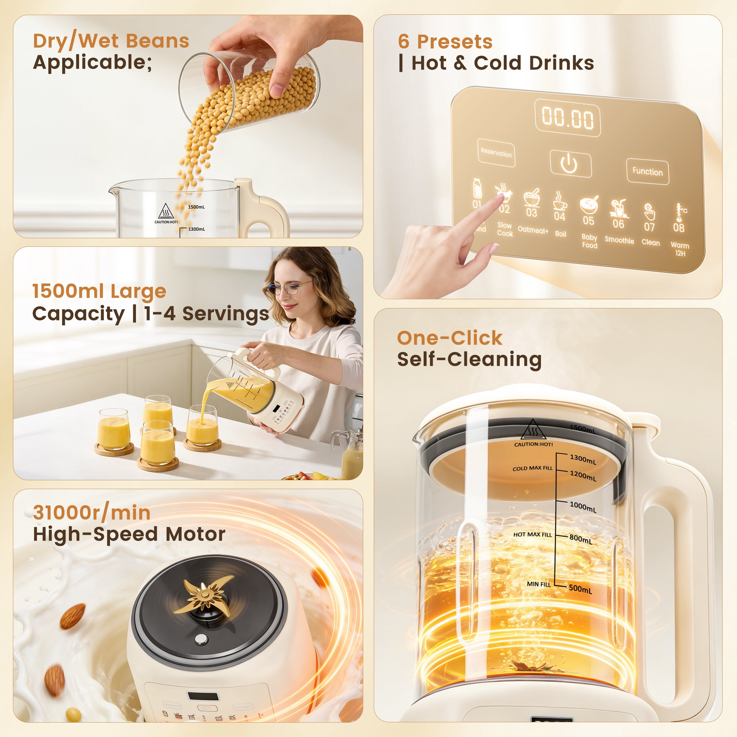 AMTPM 56oz Nut Milk Maker , 10-in-1 Automatic Vegan Milk Machine, for Almond Milk Oat Milk Soy Milk, Filter-Free, Self-Cleaning, 12H Timer