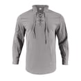 thumbnail image 3 of StSilkitty Mens Long Sleeve Shirts Linen Lace up V Neck T-Shirts Solid Color Lightweight Casual Pullover Tops, 3 of 6