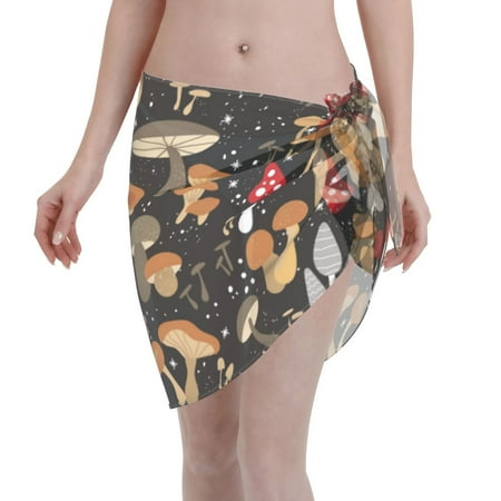 Disketp Various Mushrooms Women Swimsuit Cover Up Short Chiffon Summer Beach Sarong Bikini Wrap Skirt Bathing Suit