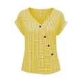 thumbnail image 4 of Favoffer Women's Plaid Pullovers V Neck Short Sleeve Button Placket Grid Weave Loose Silhouette Daily Shirts Picnic Gathering Weekend Rest, 4 of 8
