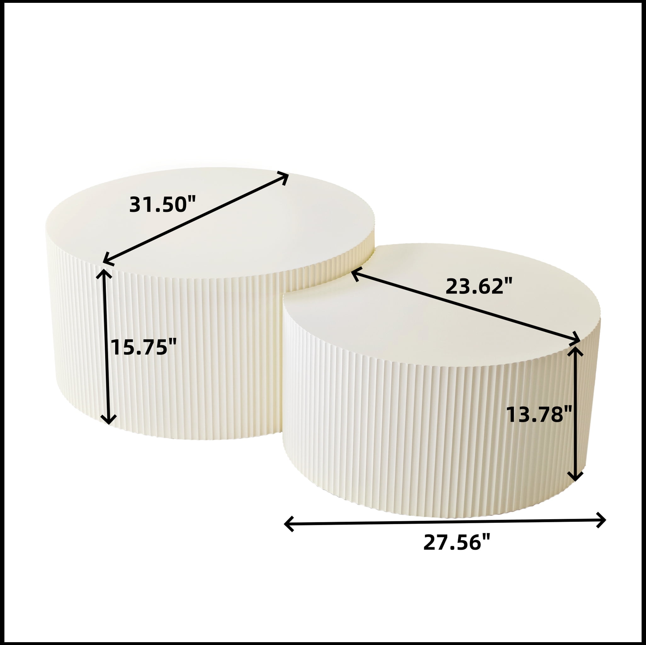 Vertical Stripe Design Nesting Coffee Table Set for Living Room, Bedroom, Beige(Set of 2 Pieces)
