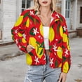 thumbnail image 3 of Jackets for Women Winter Coat Jackets Flannel Stand Collar Jacket(Red Background Yellow Lemons Flowers,Size:S-4XL), 3 of 7