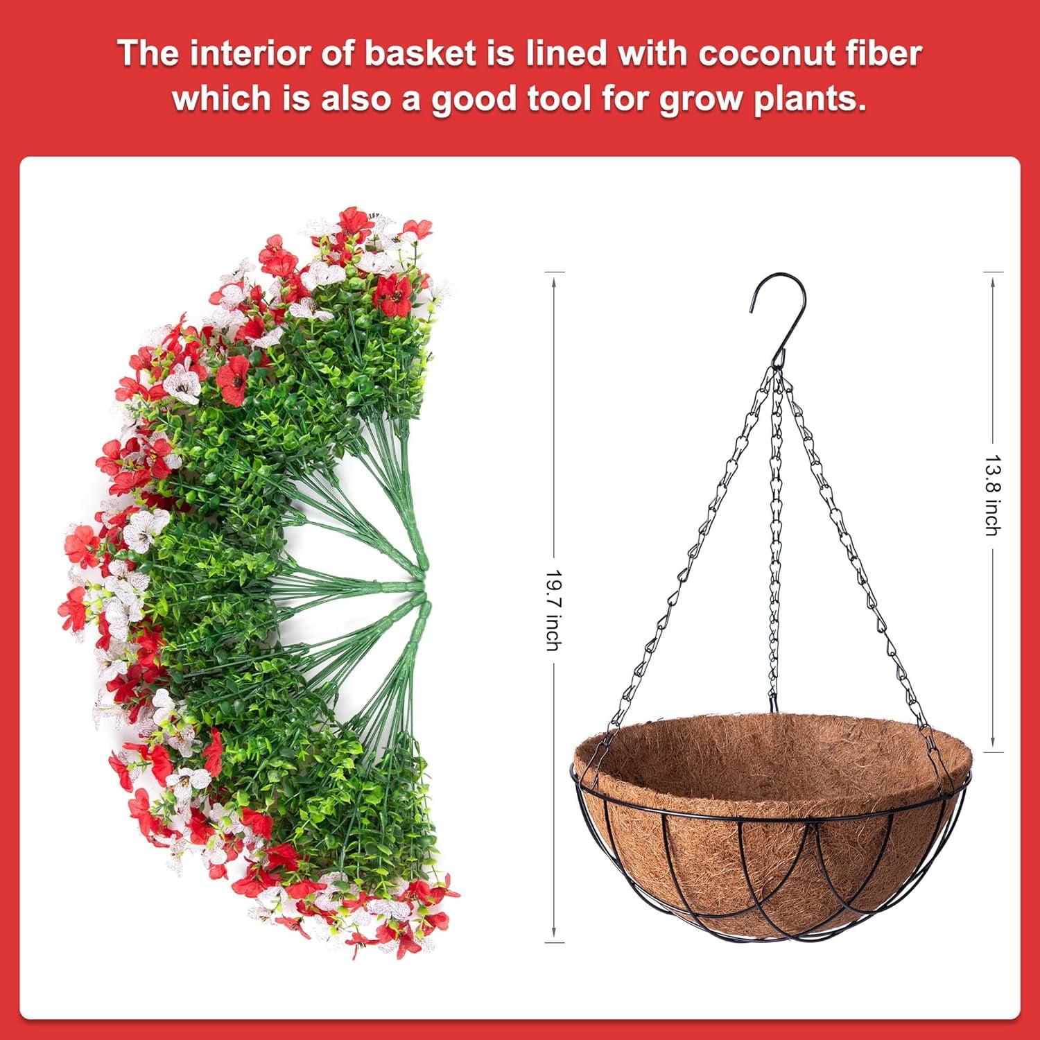 Artificial Faux Hanging Plants Flowers Basket Planter with Colorful Daisy Eucalyptus & Baby's Breath, UV Resistant Silk Fake Flowers for Spring Summer Outdoor Decor, Perfect for Porch Patio and Yard