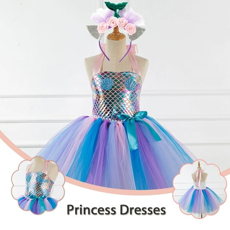 

AURIGATE Toddler Baby Girl Skirt Summer Girls Sling Tie Neck Mermaid Show Dress Skirt + Hair Band
