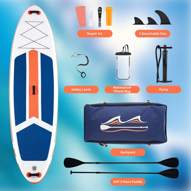 Simenmax Inflatable Stand Up Paddle Board, 400lbs Capacity SUP with Non-Slip EVA Deck, Adjustable Paddle & Backpack, Premium PVC, BlueOrange
