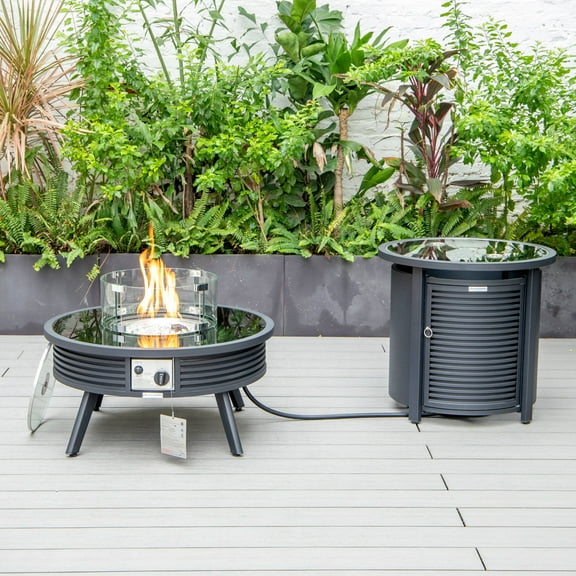 LeisureMod Walbrooke Patio Round Fire Pit and Tank Holder