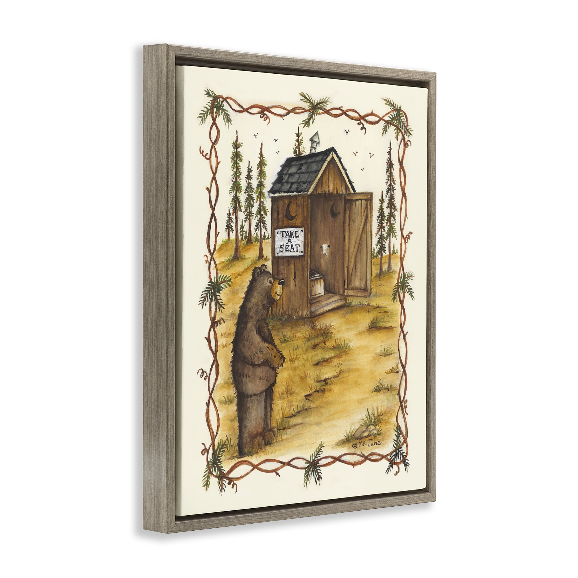 Stupell Industries Take A Seat Outhouse Animals & Insects Painting Brown Floater Framed Art Print Wall Art, 25 x 31