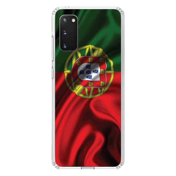 DistinctInk Clear Shockproof Hybrid Case for Galaxy S20 ULTRA / 5G (6.9" Screen) - TPU Bumper, Acrylic Back, Tempered Glass Screen Protector - Portugal Waving Flag