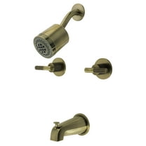 Kingston Brass KBX8143KNL Convergent Double-Handle Tub and Shower Faucet with Knurled Handle, Antique Brass