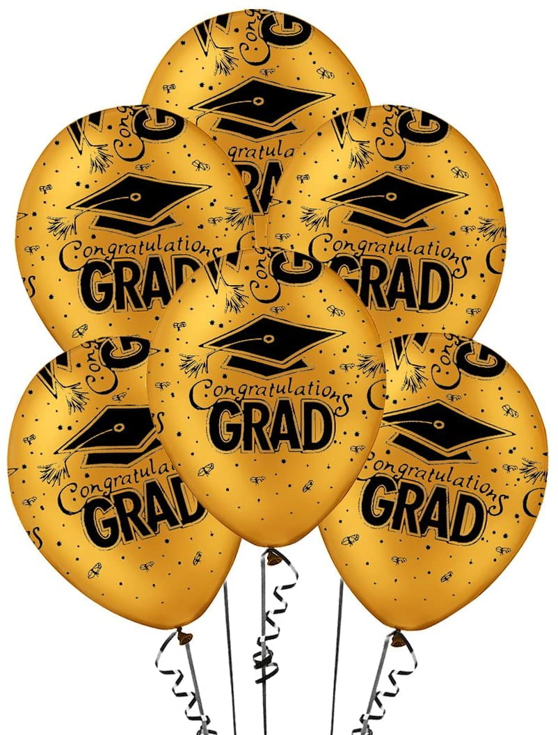 PMU Graduation Balloons 11 Inch PartyTex Premium Gold with All-Over