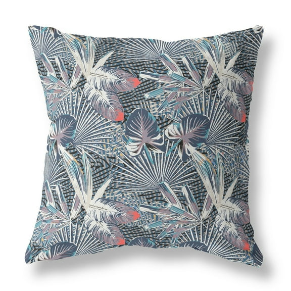 18â€ Purple Indigo Tropical Indoor Outdoor Throw Pillow