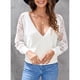 thumbnail image 2 of Suéter con cuello en V para mujer, diseño cruzado, costura de encaje, manga larga, Top de punto, suéter suelto para Otoño Invierno, 2 of 6