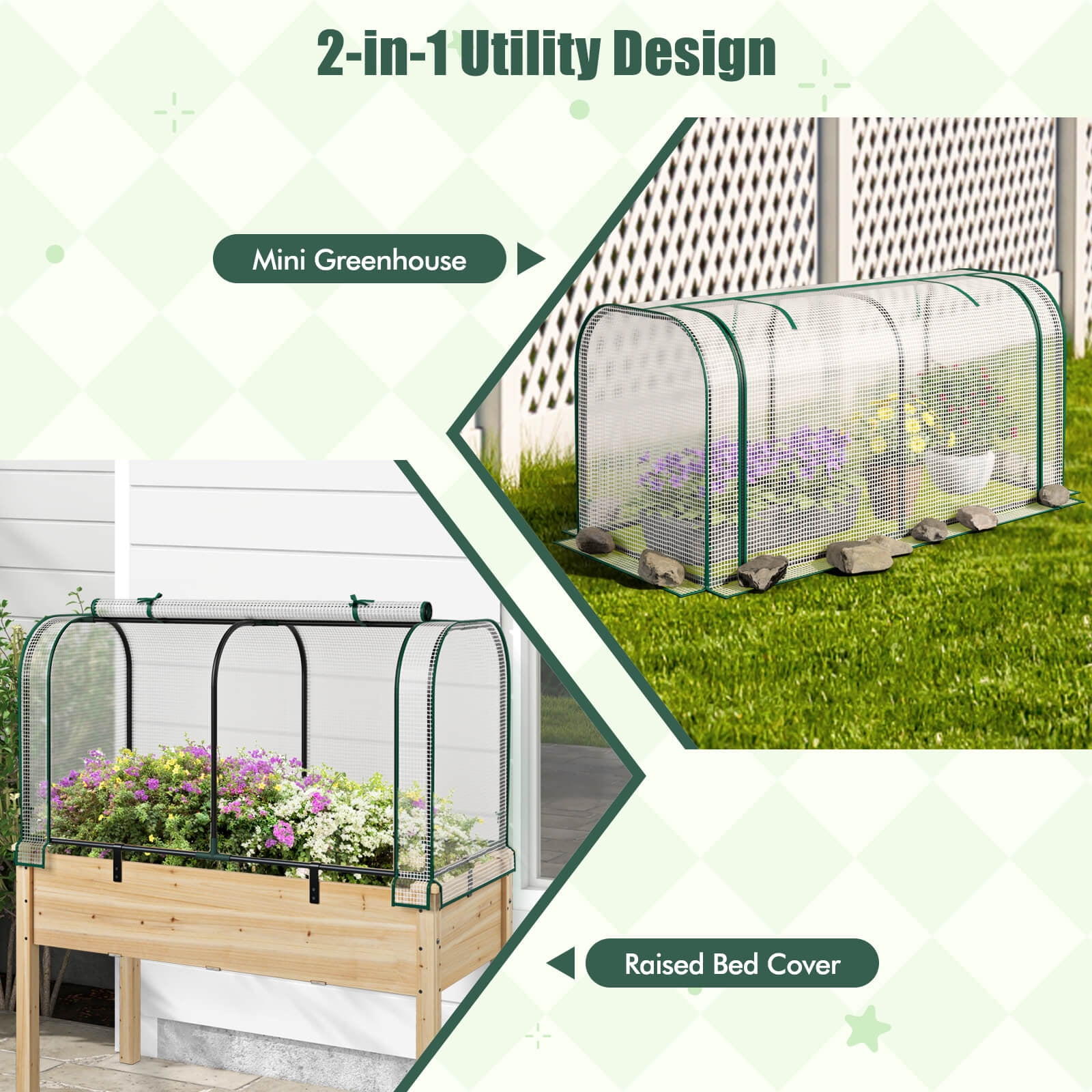 Costway Portable Mini Greenhouse 47" x 22" x 24" Outdoor Indoor Tunnel Greenhouse White