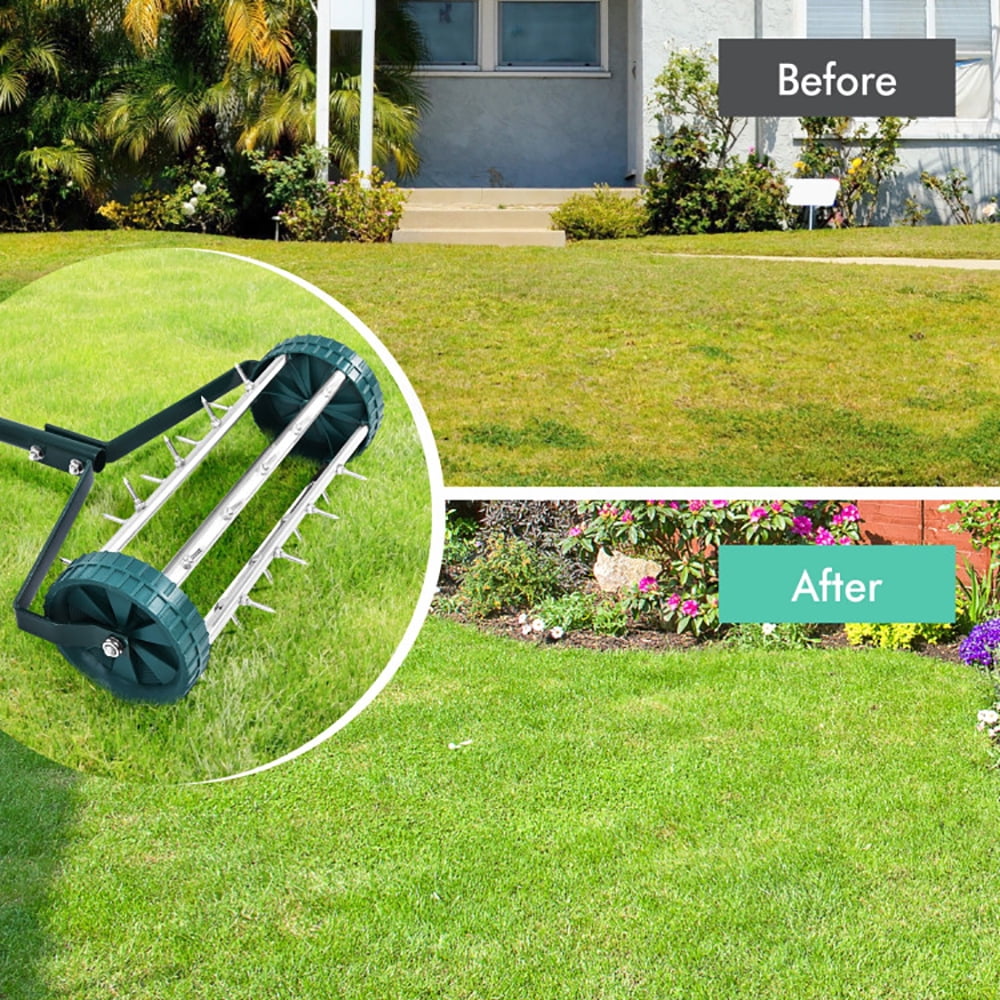 Kadyn Yard Roller,Lawn Roller, Sod Roller, Lawn Care Tools, 18 Inch Rolling Lawn Aerator with Anti-slip Handle and Tine Spikes