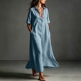 thumbnail image 5 of Bxsruta Womens Maxi Shirt Dress Casual Collared V Neck Short Sleeve Flowy Long Dresses with Pockets, 5 of 8