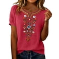 thumbnail image 5 of Qulqfy Embroidered Boho Tops for Women Floral Casual Short Sleeve Fall Red Henley V-Neck Comfy Cute Tunic Outfits 2XL, 5 of 7