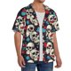 thumbnail image 2 of Balery rock record Skull artist Camisa Casual de Manga Corta con Botones para Hombre, Texturizada, Estilo Cubano, para Playa, Verano-X-Large, 2 of 5