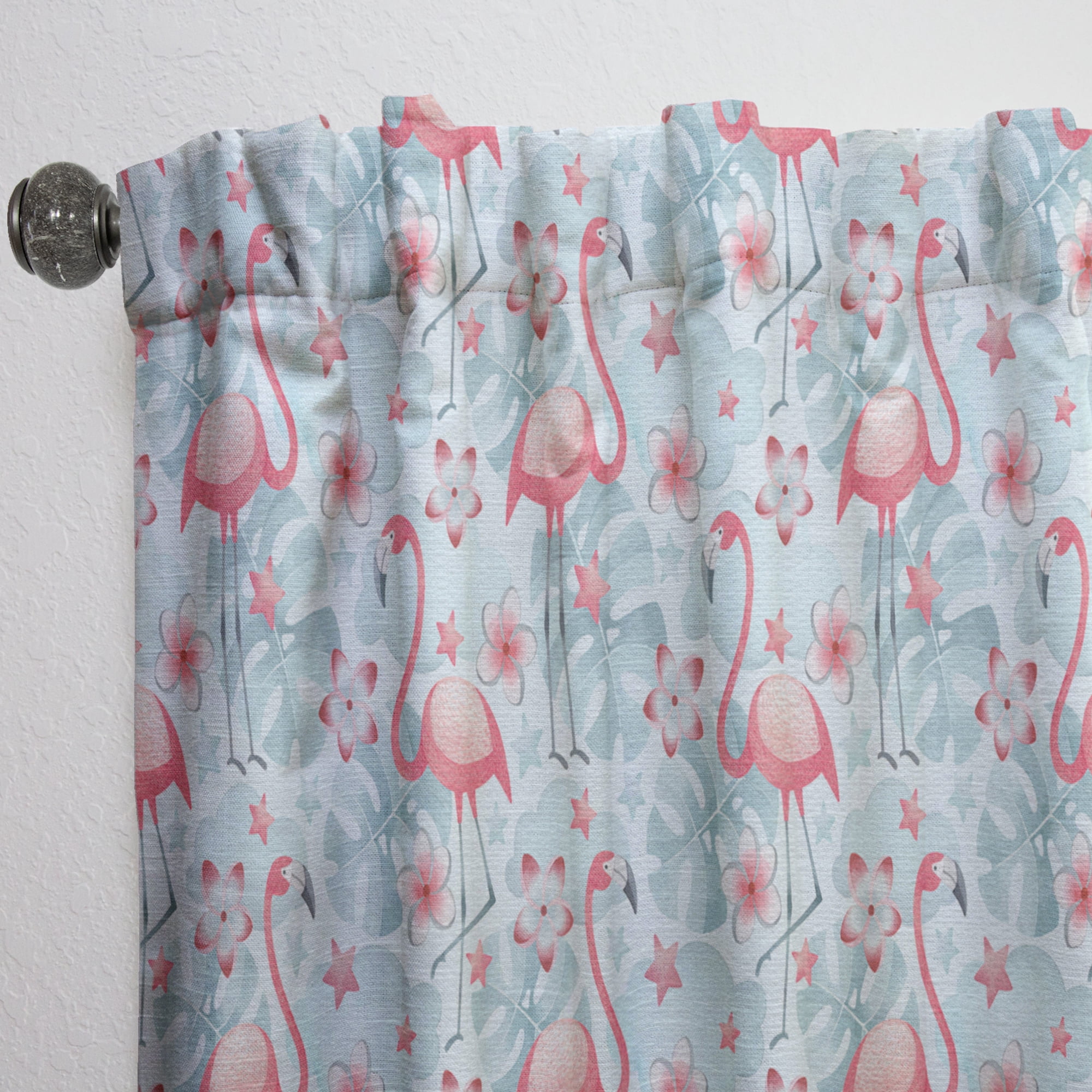 Designart 'Tropical Botanicals, Flamingo and Flowers III' Mid-Century Modern Curtain Panel