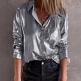thumbnail image 5 of YUGYXL Womens Shiny Shirts Long Sleeve Button Down Casual Tops Plus Size Nightclub Styles Outfits Party Clothes Silver L, 5 of 9
