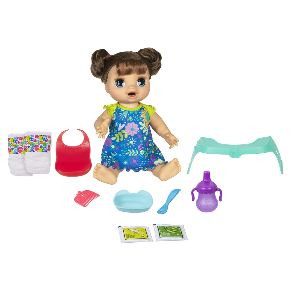 Baby Alive Happy Hungry Baby Brown Straight Hair 50+ Sounds, Phrases, Eats, Poops, Drinks, Wets