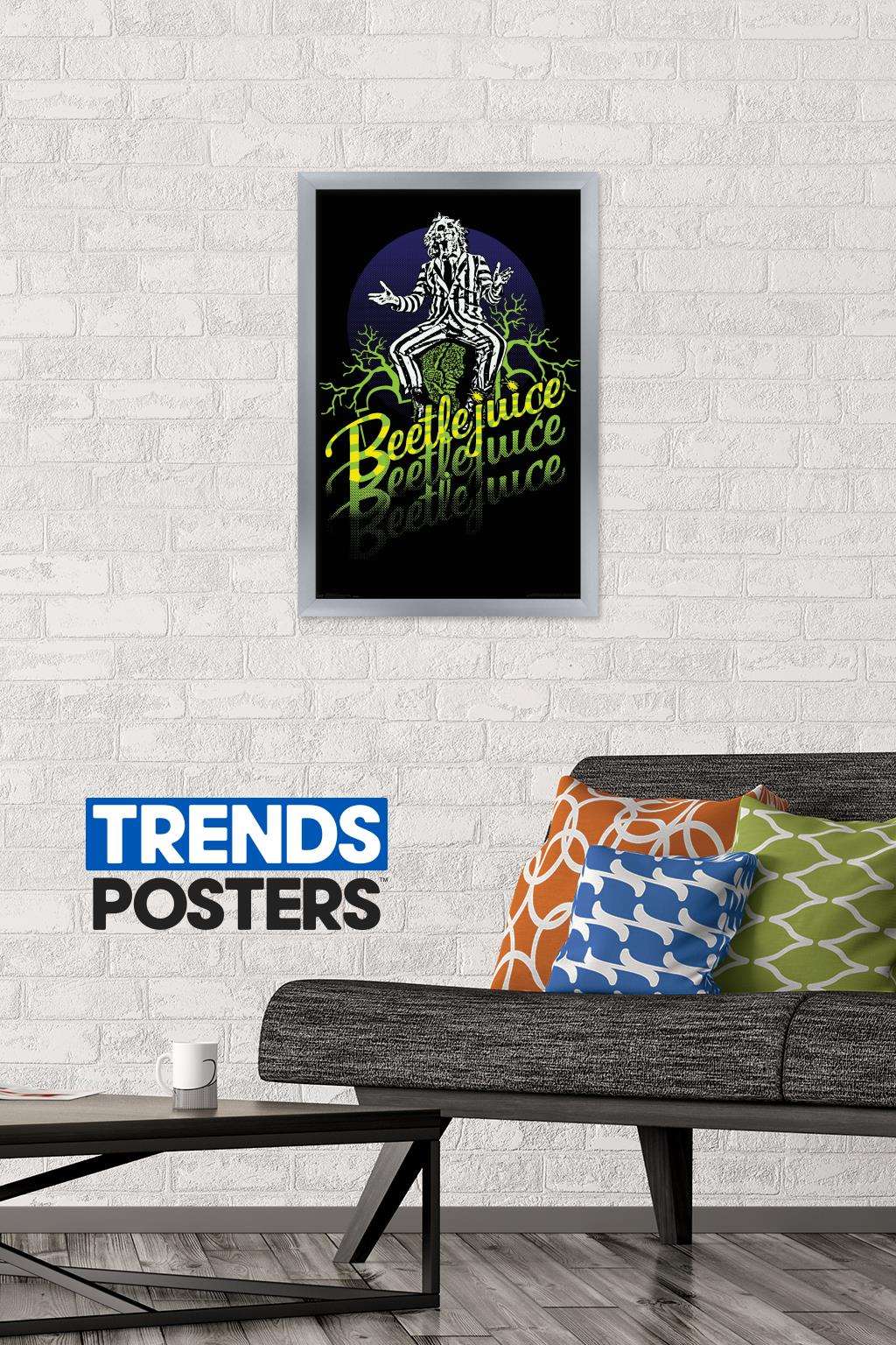 Beetlejuice - Yellow and Green Neon Wall Poster, 14.725" x 22.375", Framed