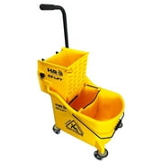 HeRO Imports Commercial Mop Bucket, Separator, Metal Casters, Wringer, Wet Floor Sign, Yellow