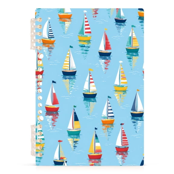 A5 Spiral Notebook 60 Sheets 80gsm Paper Ruled Journal Colorful Small Sailboat Pattern