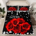 thumbnail image 3 of Feelyou Romantic Red Rose Twin Sheet Sets, Dreamy Sequin Print Grey Twin Fitted Sheet, Couple Anniversary Theme Flat Sheet, Breathable Home Decor, 3 Pieces, 3 of 8
