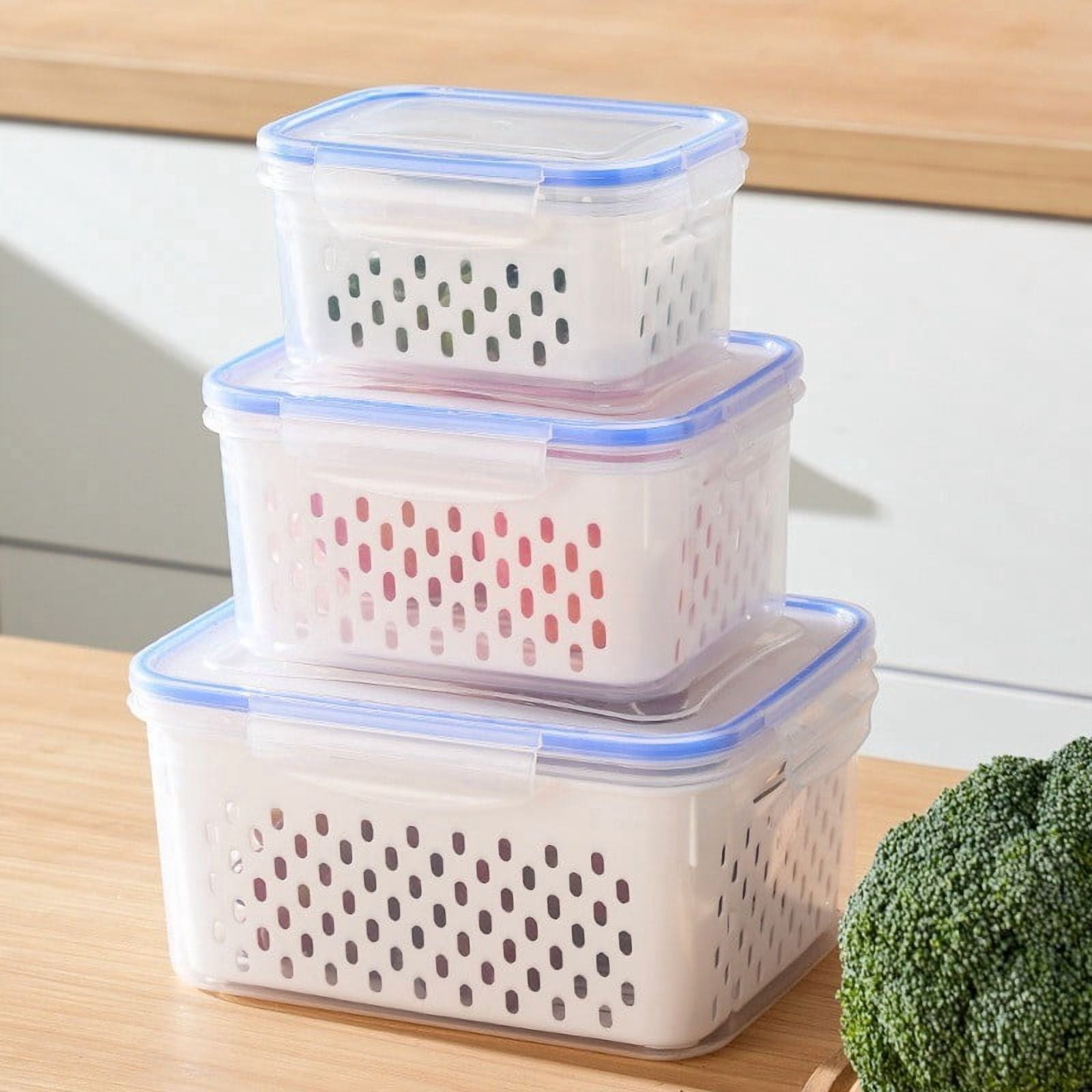 Lunxisen 2 Pcs Food Storage Container Set Airtight Kitchen Organization Produce Keep Fresh Fridge Storage Bins Clear Plastic Containers