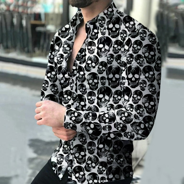 Aayomet Mens Shirts Men Comfortable Lightweight Shirt Lapel Print Top Shirt  Fashion Plus Work Shirts For Men Black,XL