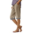 thumbnail image 4 of Womens Capris Summer Knee Length Cotton Linen Shorts Casual Elastic Waist Wide Leg Loose Cropped Trousers, 4 of 6